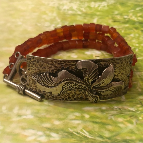 Rare Silpada Triple Strand Carnelian Sterling Silver Toggle Clasp Bracelet N0880 - Picture 2 of 16